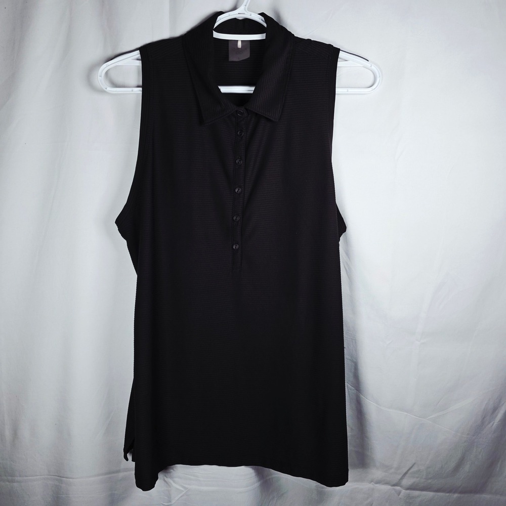 CALIA Sleeveless Golf Polo Shirt Womens Large Black WCG11020 Ribbed Athletic Top